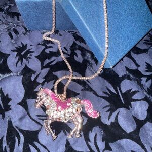 Elegant Pink and Gold Horse Pendant Necklace